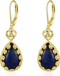 wholesale 925 Sterling Silver Teardrop Blue Stone Leverback Earrings - Unique Gemstone Drop Earings Gifts for Her-Lapis Lazuil