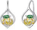 wholesale 925 Sterling Silver Citrus Fruit Drop Earrings with Green Leaves and CZ Stones for Women-0-0