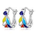 wholesale 925 Sterling Silver Colorful Enamel Floral Huggie Hoop Earrings with Blue Stone and Multicolor Petals-0-0