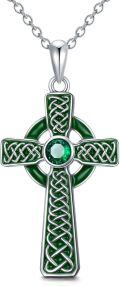 wholesale 925 Sterling Silver Green Enamel Celtic Cross Pendant with Emerald Stone and Chain-0-0