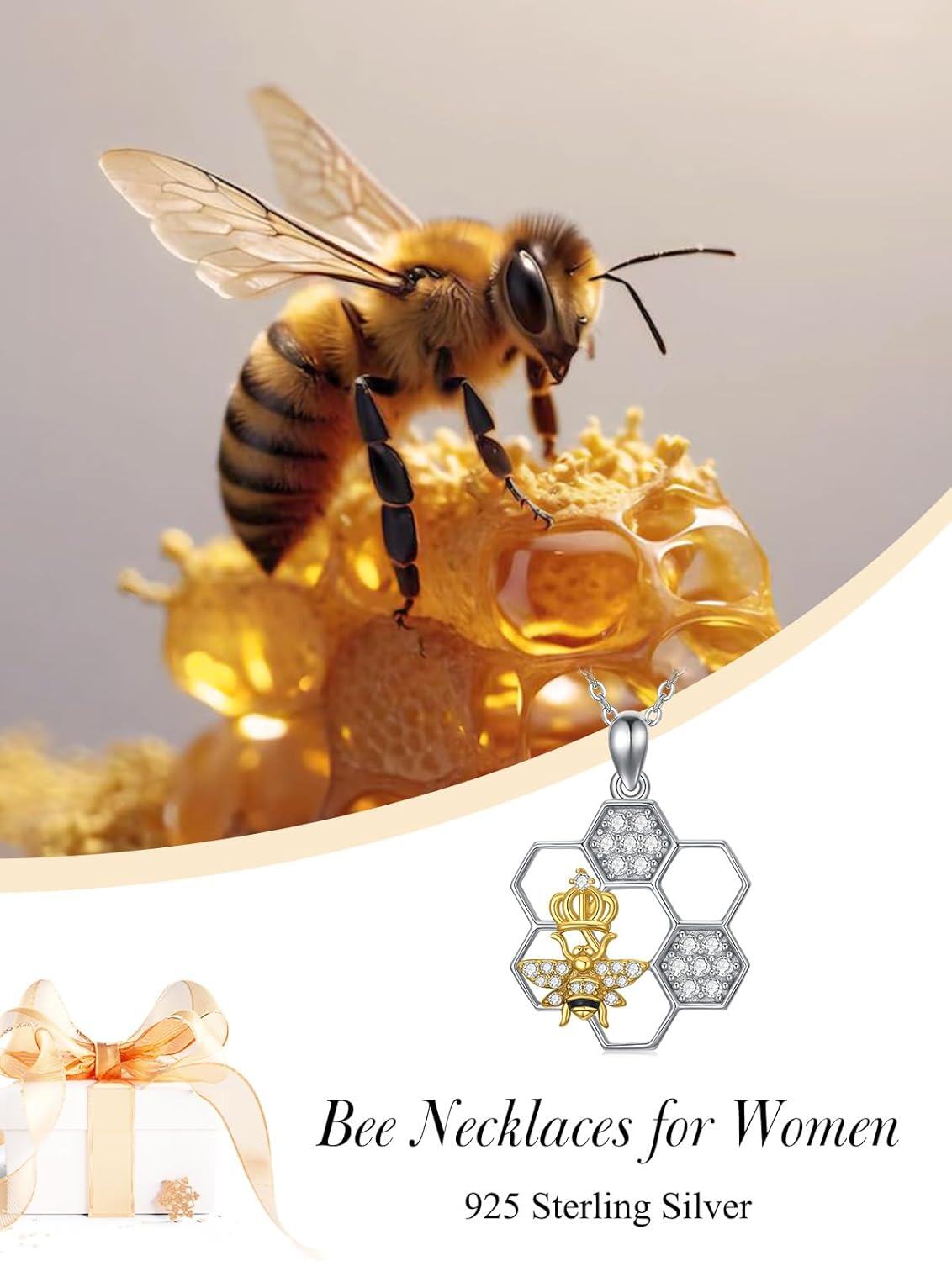 Sterling Silver Honeycomb Crown Bee Ladybug Pendant Necklace for Her-0-3