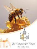wholesale Ladybug/bee Necklace Valentines Day Gifts For Her 925 Sterling Silver Bee/ladybug Pendant Jewelry For Women Honeycomb Crown Bee Necklace, Gifts For Women Mom Anniversary Birthday Mother's Day -0-2