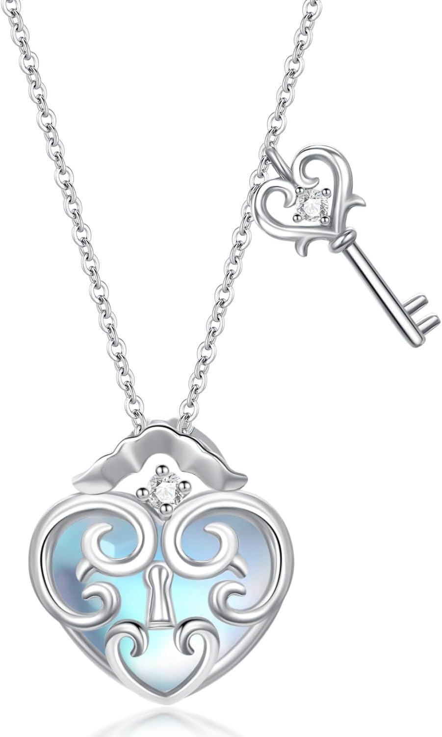  Metal Sterling Silver Stone Key Necklace 10th 18th 21st Birthday Pendant Jewelry Women Gift -0-1
