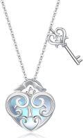 wholesale 925 Sterling Silver Heart-Shaped Blue Opal Key Pendant Necklace for Women's Gifts-0-0