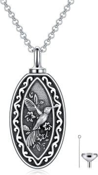 wholesale 925 Sterling Silver Hummingbird Floral Keepsake Cremation Pendant Urn Necklace with Funnel and Fill Tool for Ashes Memory Gift 36 Chain Included-Hummingbird Urn