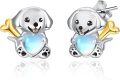 wholesale 925 Sterling Silver Moonstone Dog Bone Heart Stud Earrings for Women Gift-0-0