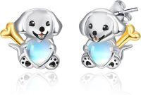wholesale 925 Sterling Silver Moonstone Dog Bone Heart Stud Earrings for Women Gift-Dog