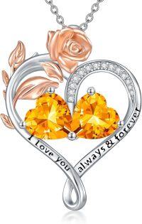 wholesale Sterling Silver Rose Quartz Heart Birthstone Necklace for Women Valentine s Day Gift-11-11-Nov-Nov Birthstones