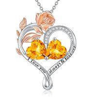 wholesale 925 Sterling Silver Rose Quartz Heart Birthstone Necklace for Women Valentine s Day Gift-11-11-Nov-Nov Birthstones