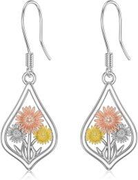 wholesale 925 Sterling Silver Metal Teardrop Floral Dangle Drop Earrings with Colorful Stones for Women and Moms - Leverback  Ideas-07-Dangle-Gerbera Bunch