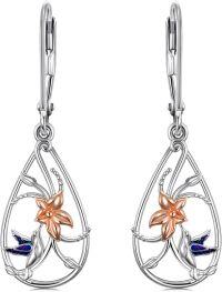 wholesale 925 Sterling Silver Hummingbird & Flower Leverback Drop Dangle Earrings Gift-Hummingbird-2