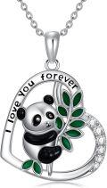 wholesale 925 Sterling Silver 925 Green Enamel Leaf and Black & White Panda Pendant Necklaces for Women Girls - I love you forever Message  Set-0-0