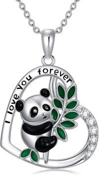 wholesale 925 Sterling Silver 925 Green Enamel Leaf and Black & White Panda Pendant Necklaces for Women Girls - I love you forever Message  Set-Panda