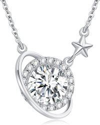 wholesale Silver Cubic Zirconia Saturn Pendant Necklace for Women-April