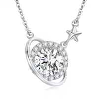 wholesale 925 Sterling Silver Cubic Zirconia Saturn Pendant Necklace for Women-April