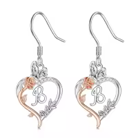 TOUPOP Sterling Silver Rose Heart Butterfly Initial B Letter Drop Dangle Earrings-undefined