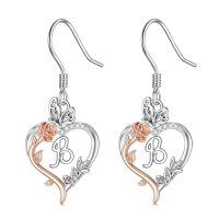 TOUPOP Sterling Silver Rose Heart Butterfly Initial B Letter Drop Dangle Earrings-undefined