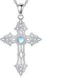 wholesale 925 Sterling Silver Moonstone CZ Cross Pendant Necklace for Women-0-0