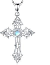 wholesale 925 Sterling Silver Moonstone CZ Cross Pendant Necklace for Women-Style1