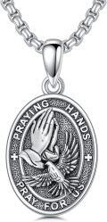 wholesale 925 Sterling Silver Praying Hands Medal Pendant Necklaces Religious Protection Charm Jewelry for Men Women-0-0