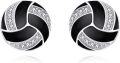 wholesale 925 Sterling Silver Black Enamel and Cubic Zirconia Sporty Stud Earrings for Women-0-0