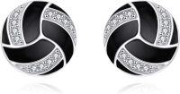 wholesale 925 Sterling Silver Black Enamel and Cubic Zirconia Sporty Stud Earrings for Women-Black