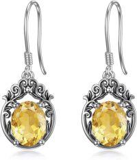 wholesale Sterling Silver Amethyst Citrine Pink Tourmaline London Blue Topaz 7x9mm Oval Drop Earrings-Citrine