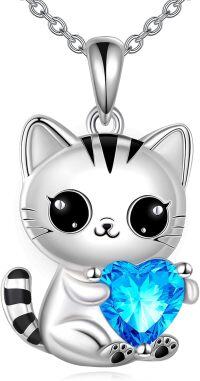 wholesale 925 Sterling Silver Cat Heart Cubic Zirconia Pendant Necklace Cute Animal  for Women Men-undefined