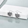 wholesale 925 Sterling Silver Gothic Black Heart Drop Earrings with Chain and Floral Details-0-5