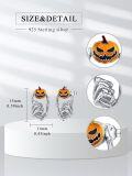 wholesale 925 Sterling Silver Pumpkin Jack-o'-Lantern Skeleton Hand Stud Earrings for Women-0-4