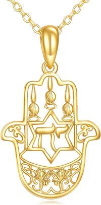 wholesale 14K Gold  Star of David Hamsa Hand Tree Of Life Pendant Necklace-Hebrew Chai Necklace