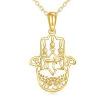 wholesale 14K Gold  Star of David Hamsa Hand Tree Of Life Pendant Necklace-Hebrew Chai Necklace