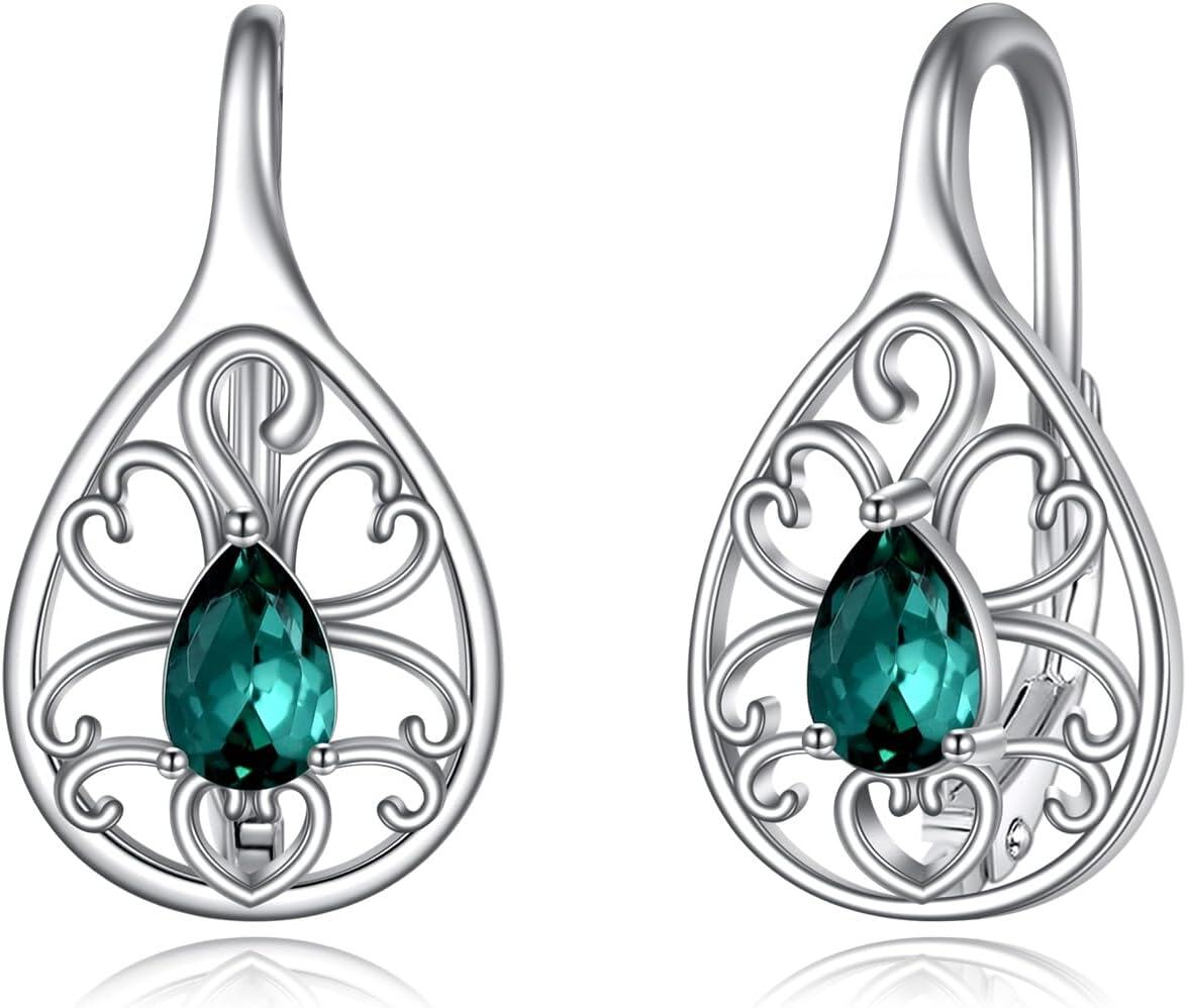 Sterling Silver Moonstone Lapis Onyx Agate Emerald Filigree Huggie Hoop Earrings-0-1