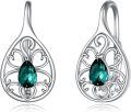 wholesale 925 Sterling Silver Teardrop Green Stone Filigree Huggie Hoop Earrings-0-0