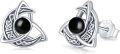 wholesale 925 Sterling Silver Celtic Moon Triquetra Stud Earrings w/ Black Onyx Stone - Vintage Irish Good Luck  for Her-0-0