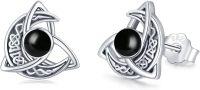 wholesale 925 Sterling Silver Celtic Moon Triquetra Stud Earrings w/ Black Onyx Stone - Vintage Irish Good Luck  for Her-N-Celtic Black Onyx