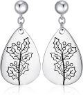 wholesale Sterling Silver Floral Teardrop Earrings w Birth Flower Engraved Gift for Women-0-35