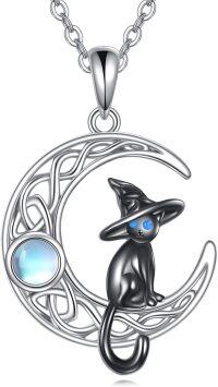 wholesale 925 Sterling Silver Cat Witch Hat Moon Phase Pendant Necklace for Women and Girls-cat A