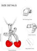 wholesale 925 Sterling Silver Cherry Red Enamel Bow Fruit Charm Pendant Necklace for Women Gifts-0-4