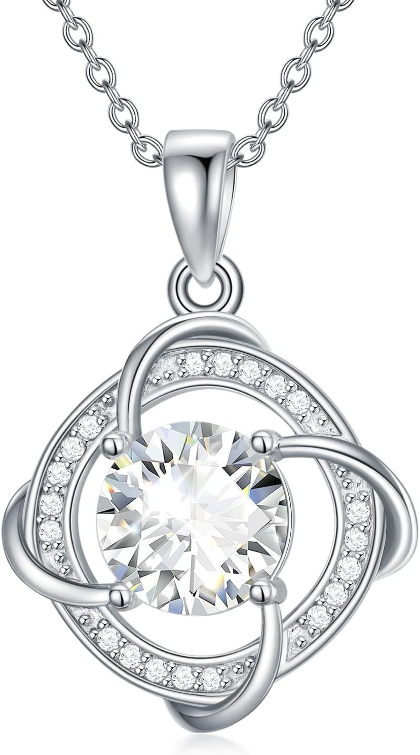 Sterling Silver 2Ct Moissanite Diamond Love Knot Pendant Necklace-0-0
