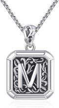 wholesale Sterling Silver Square Initial Letter Necklace Unisex Retro Pendant Jewelry Gift-0-0