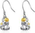wholesale 925 Sterling Silver Lucky Cat Drop Earrings with Gold Star Flowers Hooks for Women-0-0