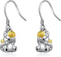 wholesale 925 Sterling Silver Lucky Cat Drop Earrings with Gold Star Flowers Hooks for Women-cat and flower
