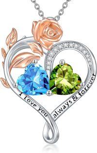 wholesale Sterling Silver Rose Quartz Heart Birthstone Necklace for Women Valentine s Day Gift-03-08-Mar-Aug Birhstones