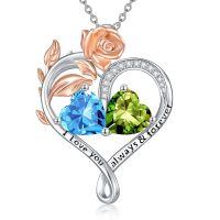 wholesale 925 Sterling Silver Rose Quartz Heart Birthstone Necklace for Women Valentine s Day Gift-03-08-Mar-Aug Birhstones