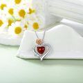 wholesale S925 Sterling Silver 8mm Natural Carnelian Rose Flower Heart Necklace with Cubic Zirconia-0-1