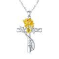 wholesale 925 Sterling Silver Cross Pendant With Red Gemstone And Lily Design-0-36