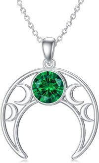 wholesale 925 Sterling Silver Triple Moon Pendant Necklace with Birthstone-May