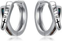 wholesale 925 Sterling Silver Faith Cross Hoop Earrings for Men & Women-06-FAITH CROSS HOOP