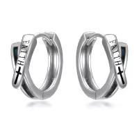wholesale 925 Sterling Silver Faith Cross Hoop Earrings Wholesale for Men & Women-06-FAITH CROSS HOOP
